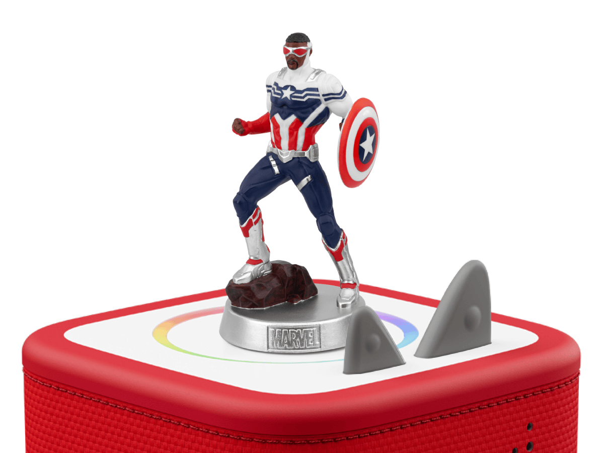 MARVEL Captain America Tonie on a red Toniebox 2 ready to play audio stories and songs