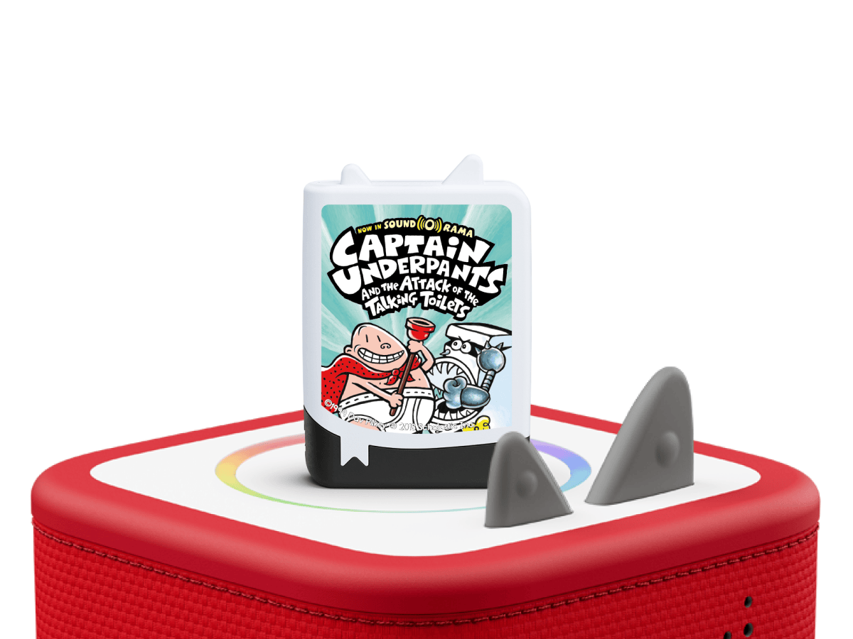 Captain Underpants and the Attack of the Talking Toilets on a Red Toniebox 2 ready to play audio stories and songs curated for older listeners