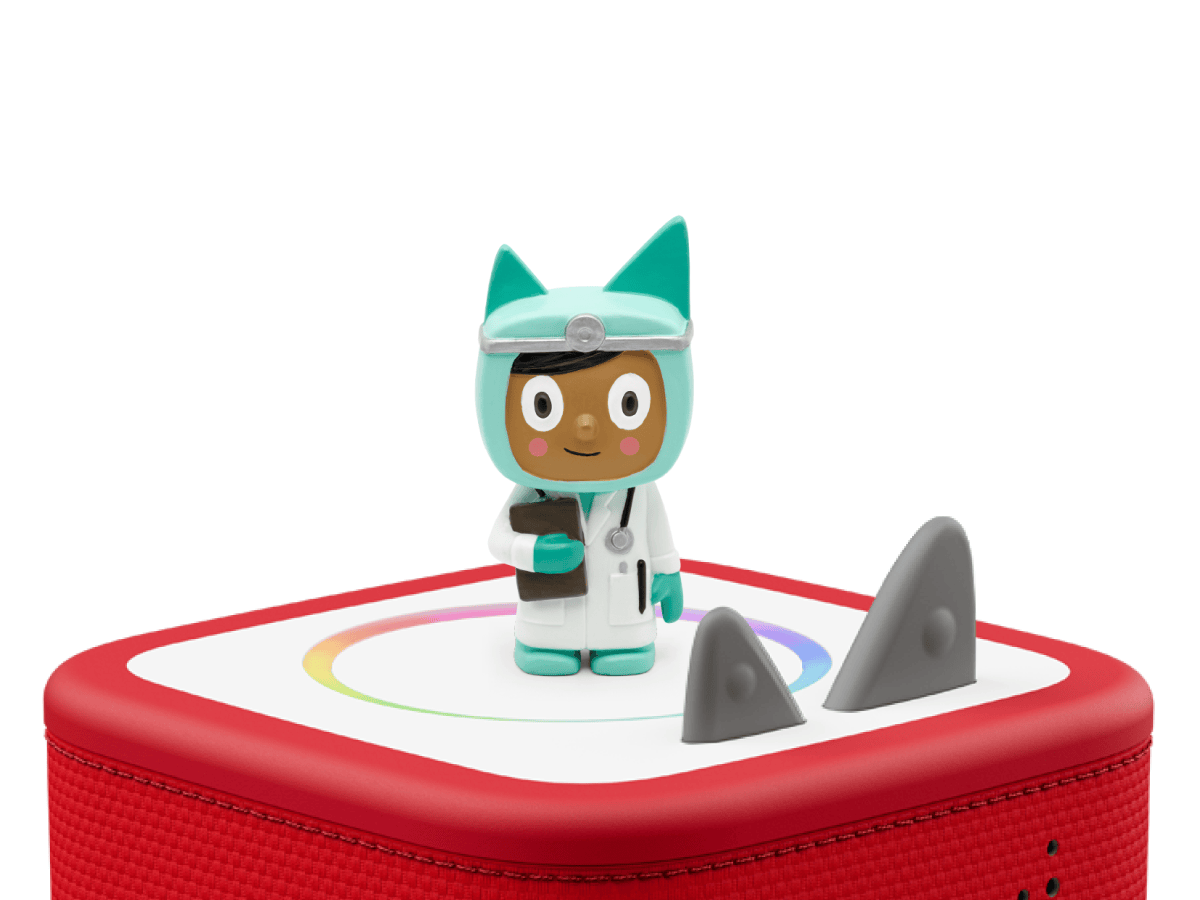 Doctor Creative-Tonie on a red Toniebox 2 ready to play audio stories and songs