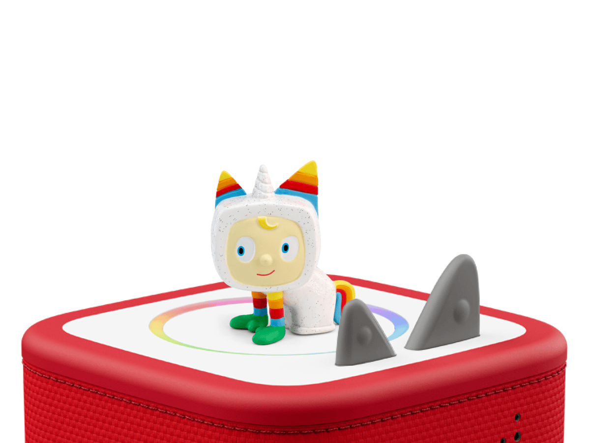 Emma Memma Unicorn Creative-Tonie on a red Toniebox 2 ready to play audio stories and songs