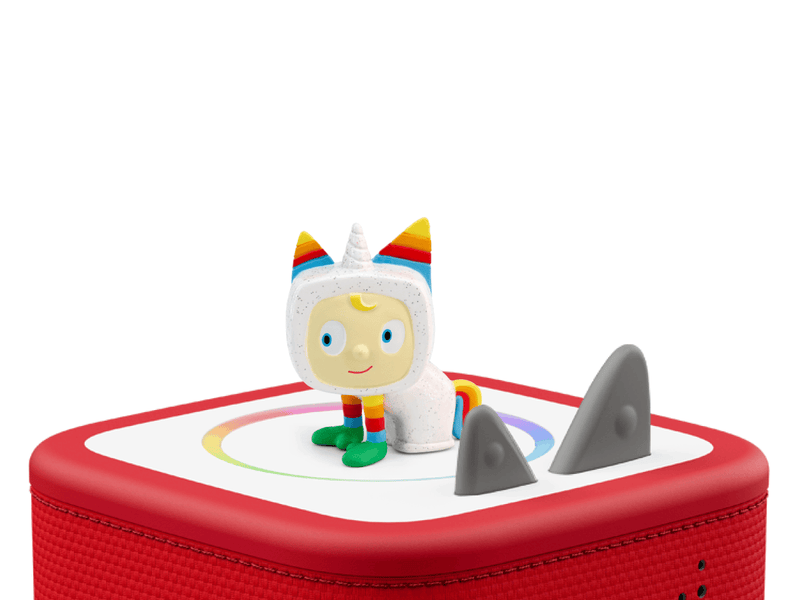 Emma Memma Unicorn Creative-Tonie on a red Toniebox 2 ready to play audio stories and songs