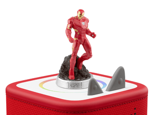 MARVEL Iron Man Tonie on a red Toniebox 2 ready to play audio stories and songs