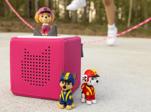 Child Playing With Jungle Pups Skye Tonie  Audio Figurine And Toniebox 2
