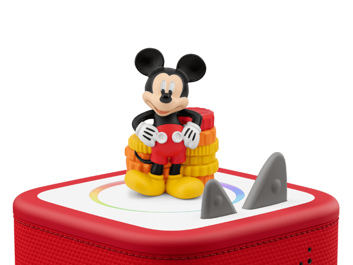Disney Mickey Mouse Clubhouse Tonie on a red Toniebox 2 ready to play audio stories and songs
