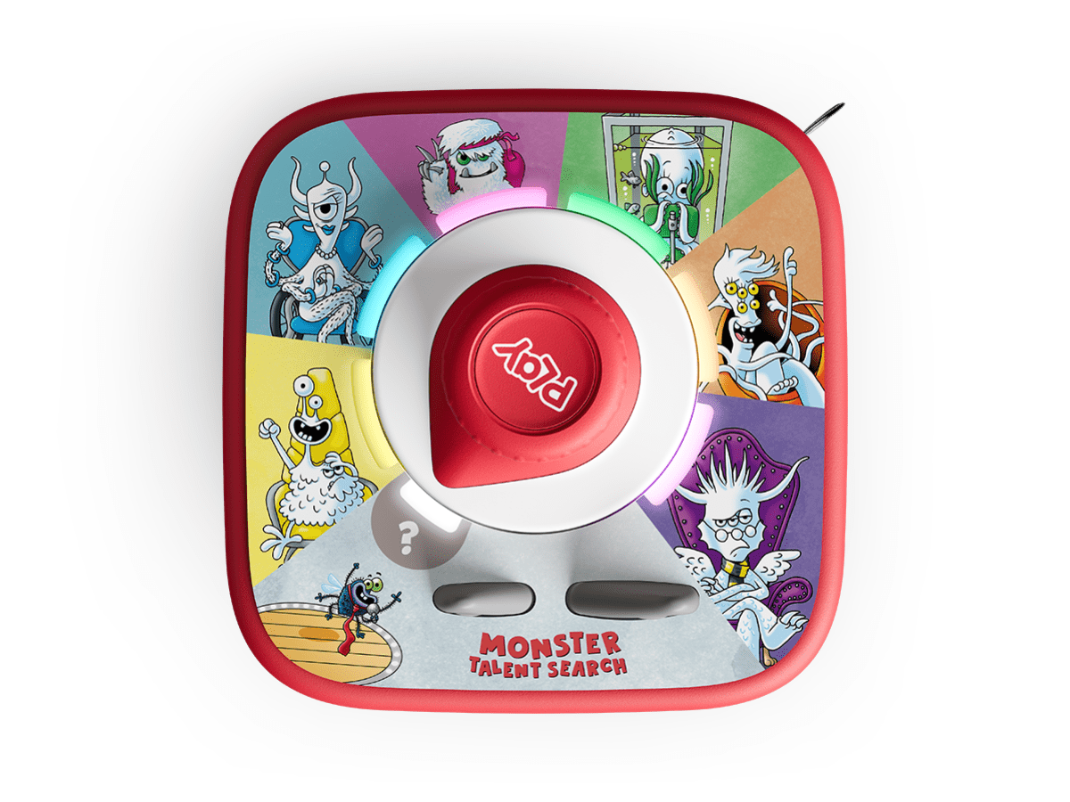 Monster Talent Search ToniePlay Game on a red toniebox 2 with a tonieplay controller