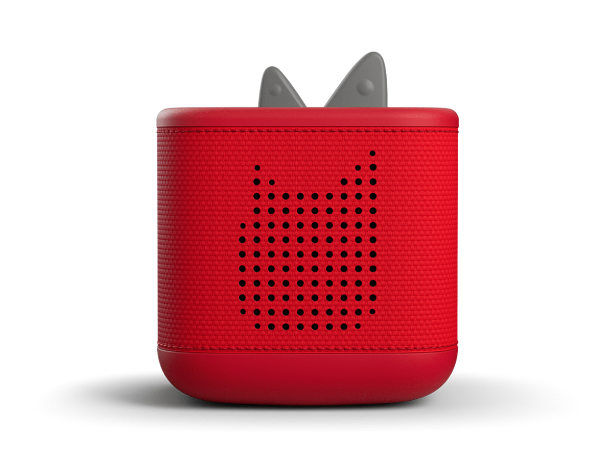 front view of a sunset red toniebox 2