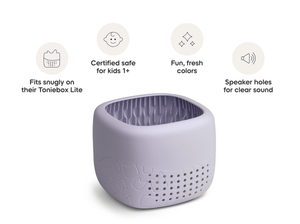 Toniebox Lite Cover pastel lilac with product feature callouts