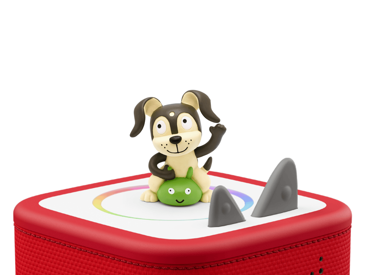 Favourite Children's Songs - Playtime and Action Tonie on a red Toniebox 2 ready to play audio stories and songs