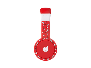 Side view of the red  wired headphones for kids with pulsating light illuminated