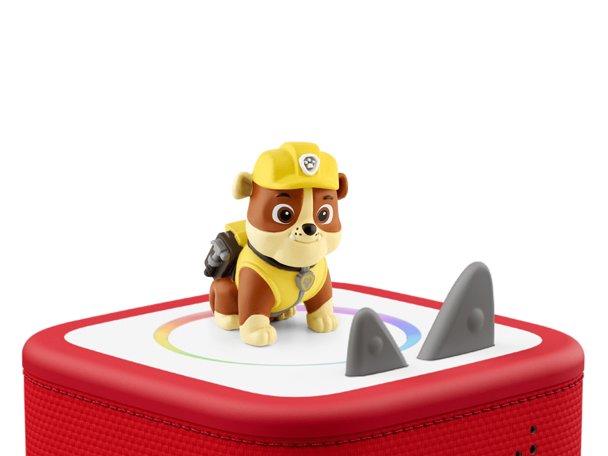 Rubble Tonie on a red Toniebox 2 ready to play audio stories and songs