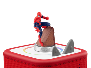 Marvel Spider-Man Tonie on a red Toniebox 2 ready to play audio stories and songs