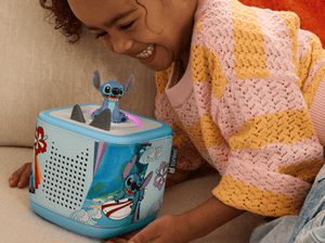 child playing with Toniebox 2 Sleeve Disney Stitch on a toniebox 2