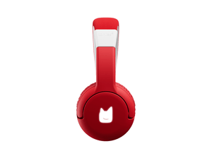 Side view of the red bluetooth headphones for kids with pulsating light illuminated