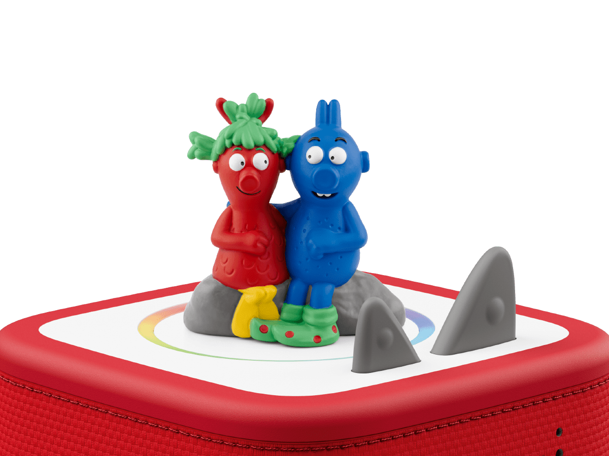 The Smeds & The Smoos Tonie on a red Toniebox 2 ready to play audio stories and songs