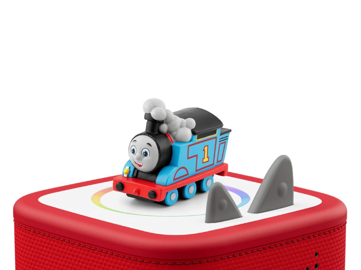 Thomas the train on a red Toniebox 2 ready to play audio stories and songs