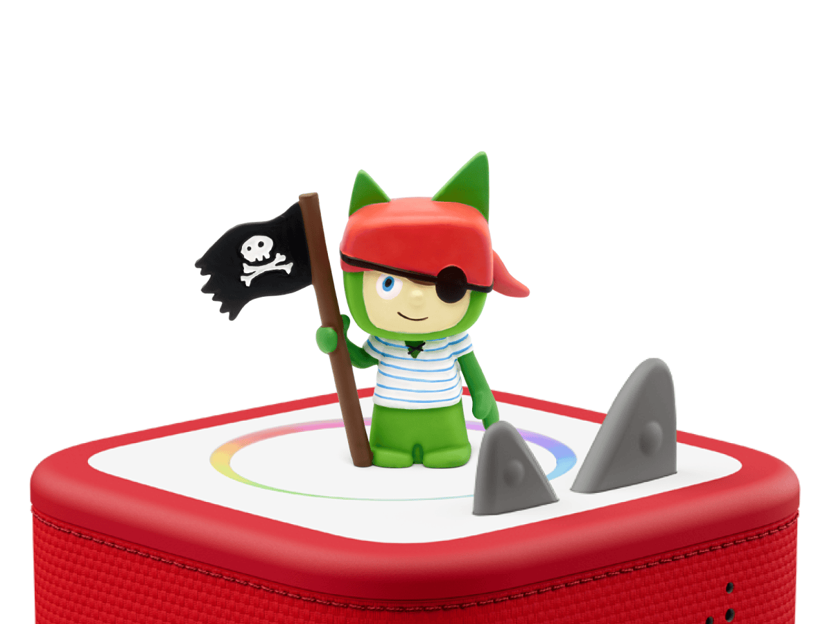 Pirate Creative-Tonie on a red Toniebox 2 ready to play audio stories and songs